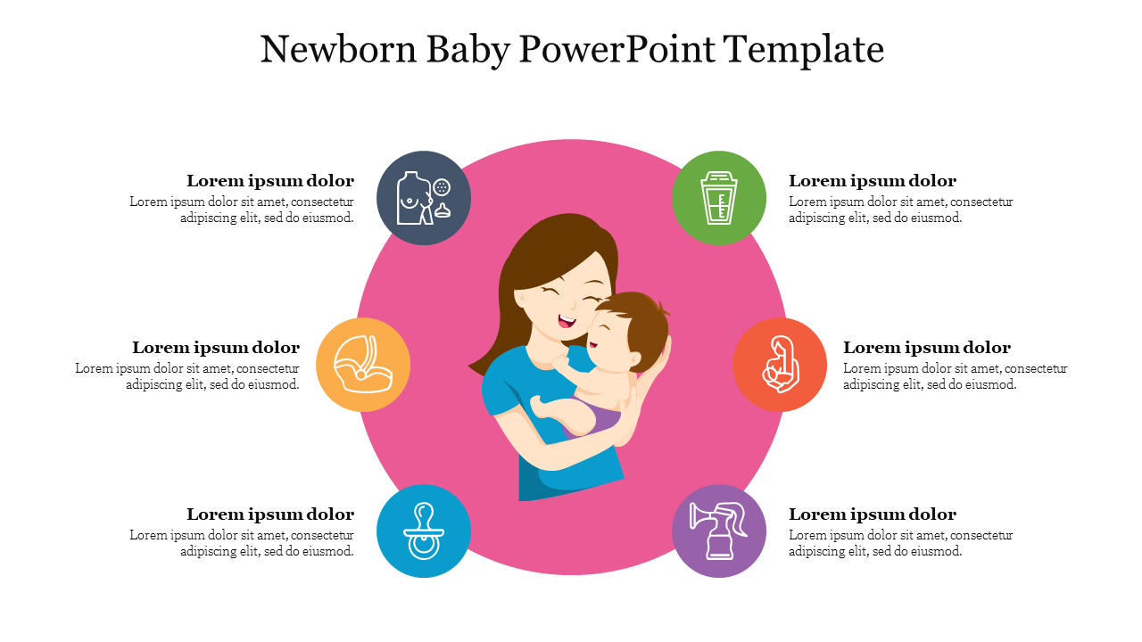 Six Node Newborn Baby PowerPoint Template Design